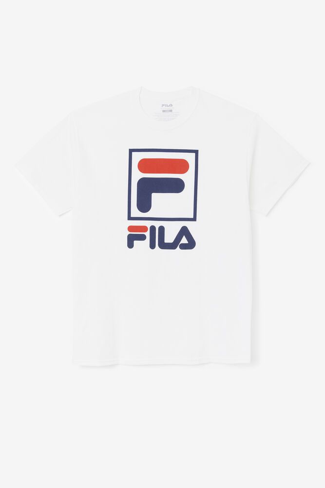 Fila T-Shirt Mens White Stacked - Ireland 95702-ZLOB